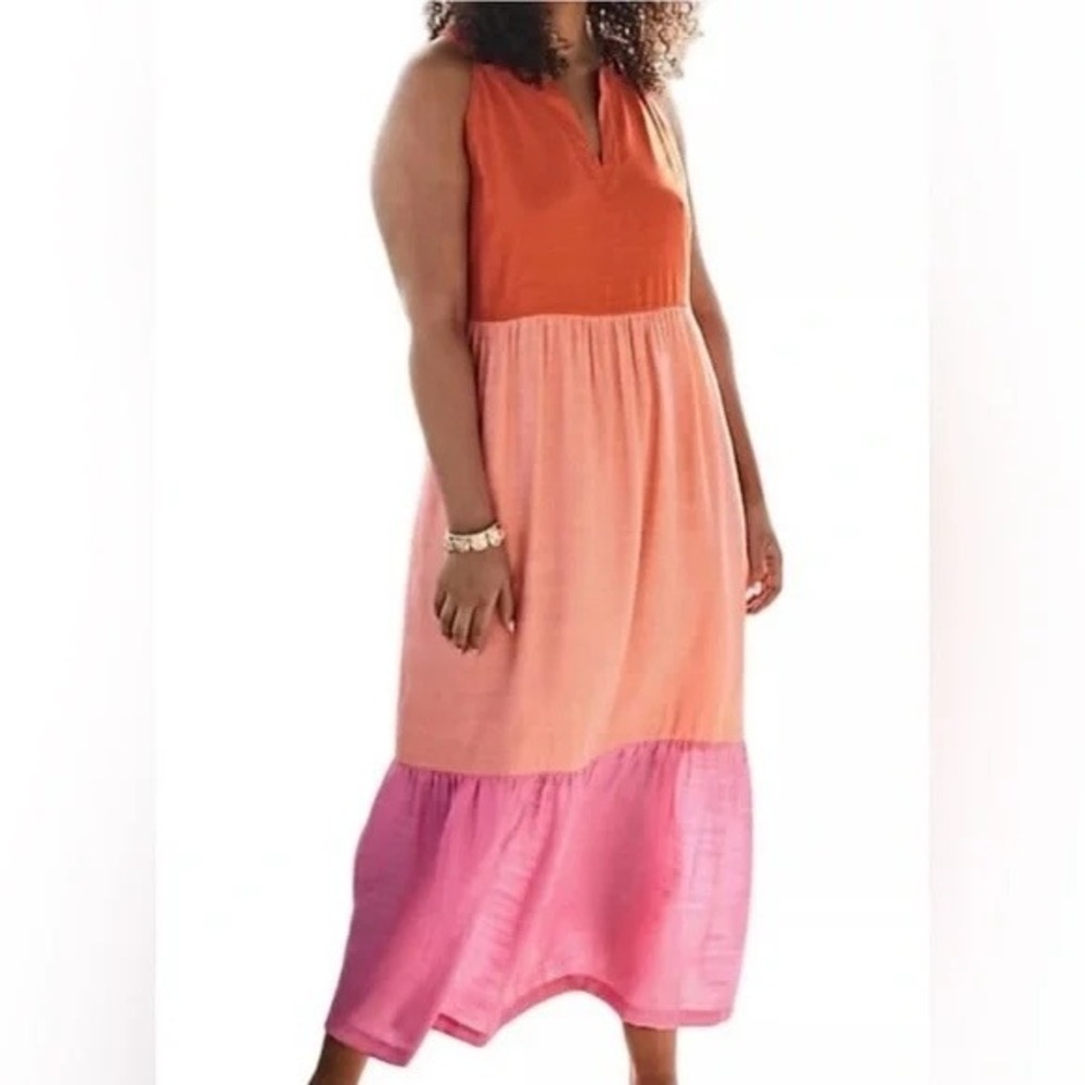 J. Jill‎ Colorblock Tiered Boho Peasant Maxi Dress Womens Large Sleeveless L